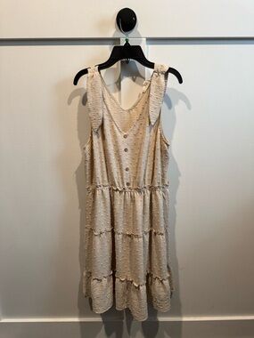 Lucky Brand Cream Textured Sundress with Button Front
